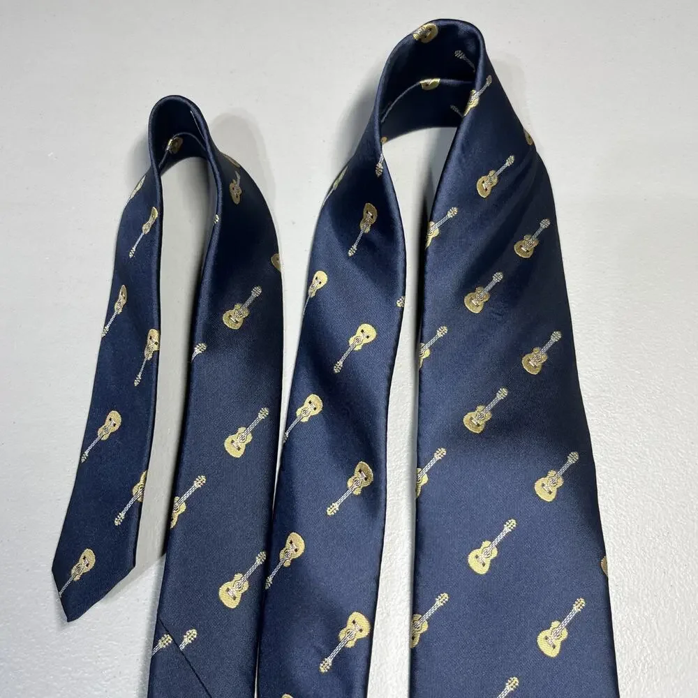 Barry Wang Guitar Violin Silk Neck Tie Navy Blue